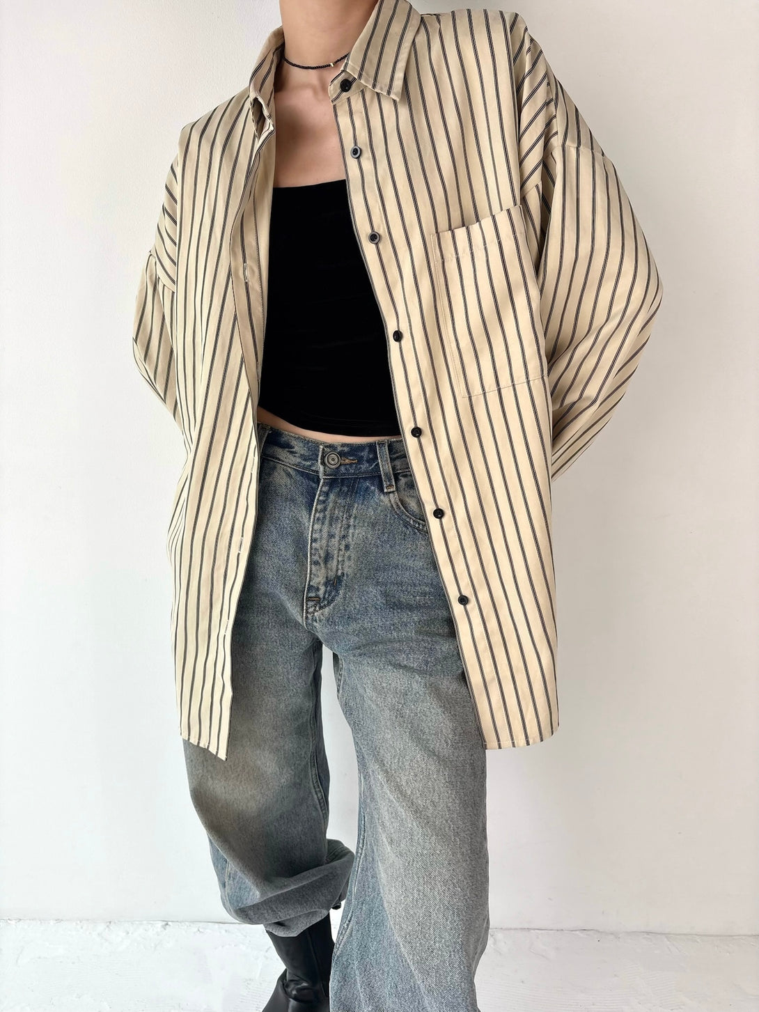 SILKY DRAPE OVERSIZED STRIPE SHIRT | efu(エフ)official通販サイト 