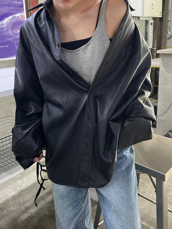 SLEEK FAUX LEATHER SHIRT