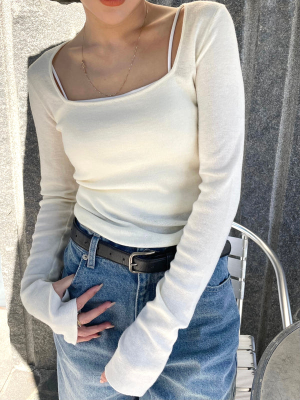 SQUARE NECK SHEER KNIT