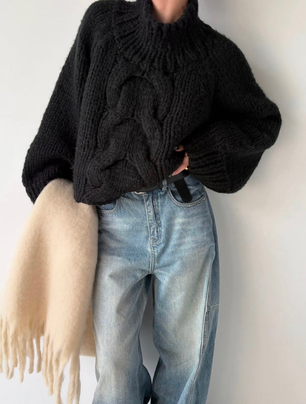 【PRE ORDER】HAND KNIT HIGH NECK SWEATER（12月中旬〜12月下旬発送予定)